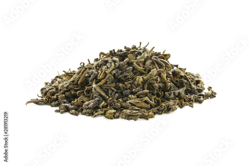 Dry oolong tea leaves isolated on white background.