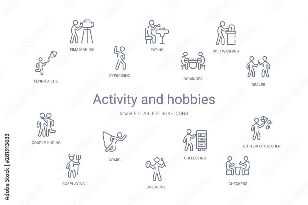 activity and hobbies concept 14 outline icons