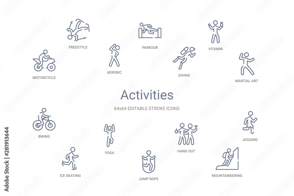 activities concept 14 outline icons