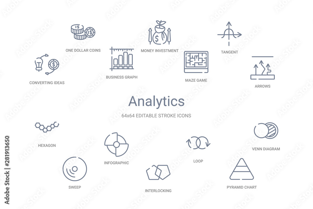 analytics concept 14 outline icons