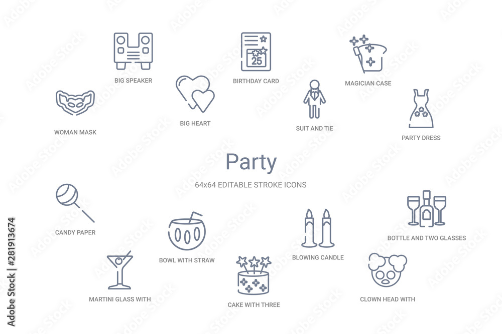 party concept 14 outline icons party concept 14 outline icons