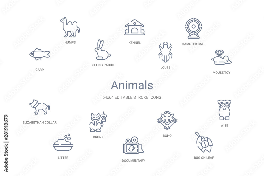 animals concept 14 outline icons animals concept 14 outline icons