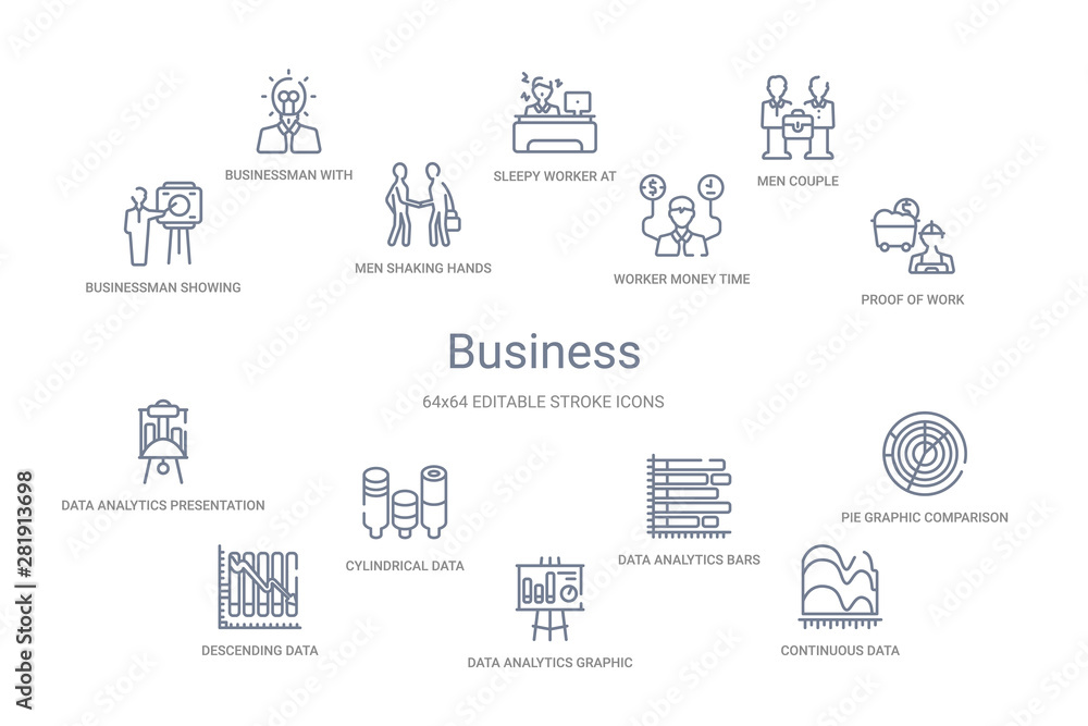 business concept 14 outline icons business concept 14 outline icons