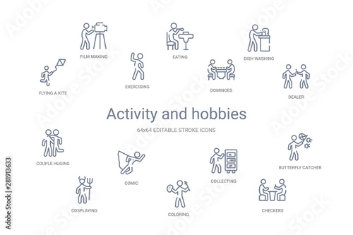 activity and hobbies concept 14 outline icons