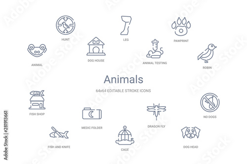 animals concept 14 outline icons