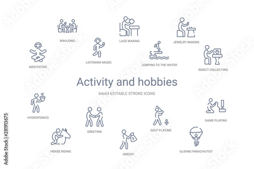 activity and hobbies concept 14 outline icons
