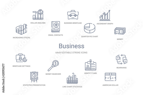 business concept 14 outline icons