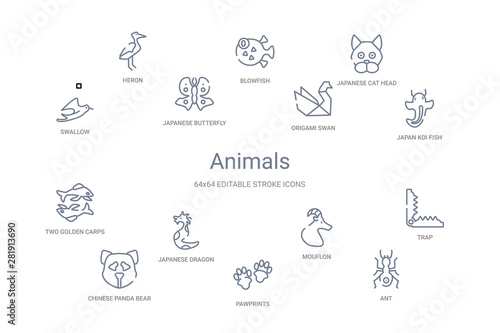 animals concept 14 outline icons
