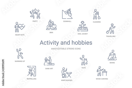 activity and hobbies concept 14 outline icons