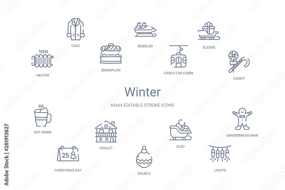 winter concept 14 outline icons