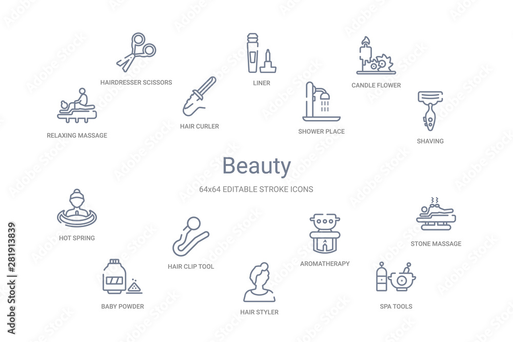 beauty concept 14 outline icons