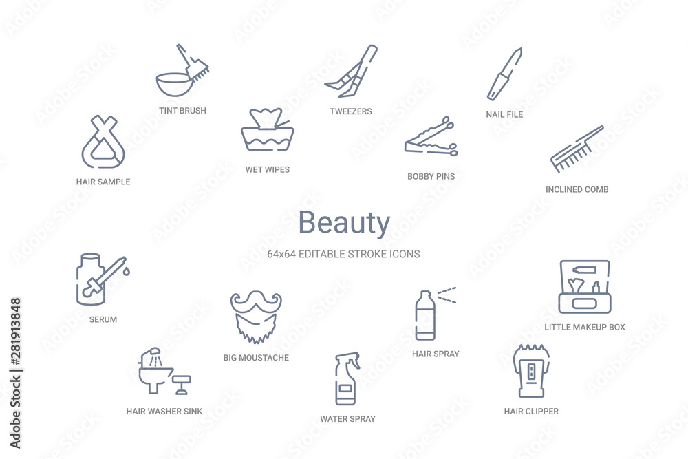 beauty concept 14 outline icons