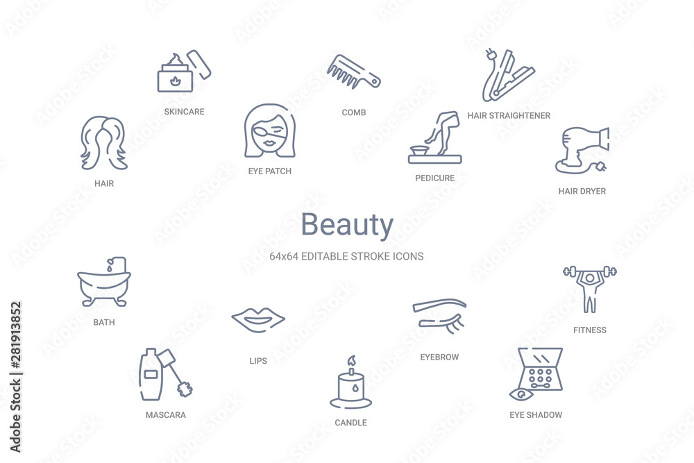 beauty concept 14 outline icons