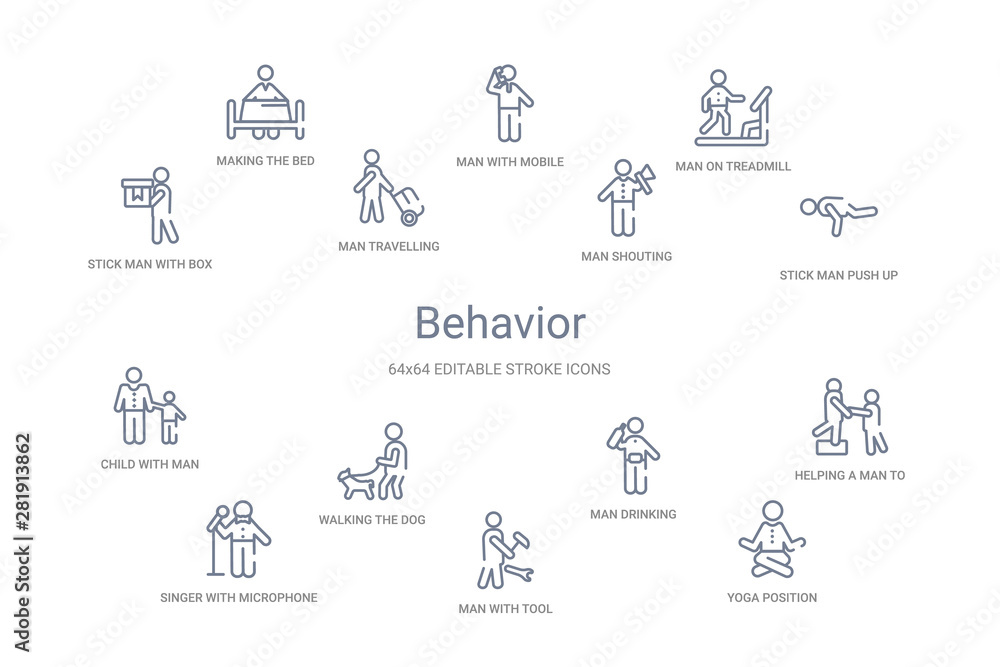 behavior concept 14 outline icons behavior concept 14 outline icons