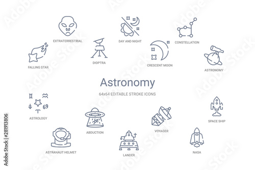 astronomy concept 14 outline icons