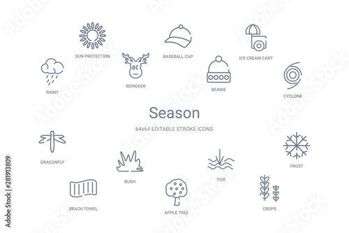 season concept 14 outline icons