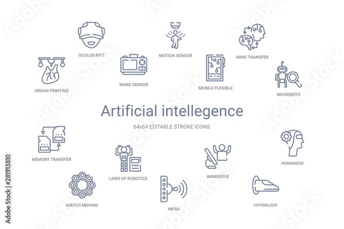 artificial intellegence concept 14 outline icons