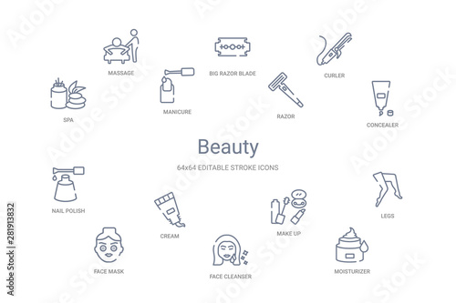 beauty concept 14 outline icons