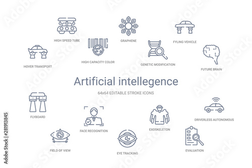 artificial intellegence concept 14 outline icons