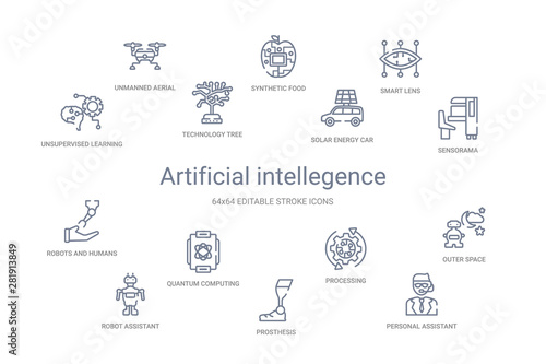 artificial intellegence concept 14 outline icons