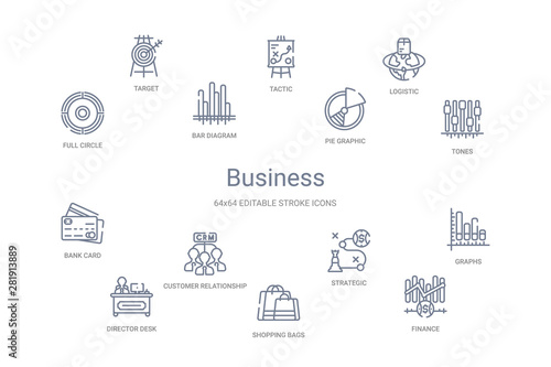 business concept 14 outline icons
