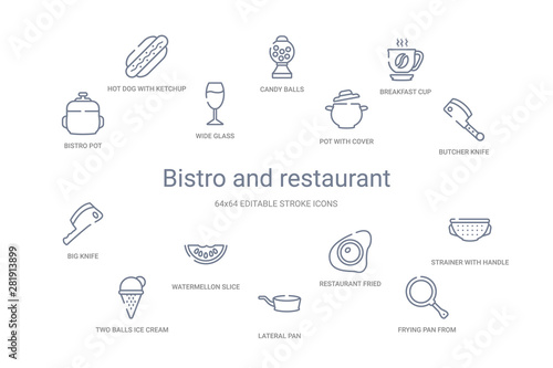 bistro and restaurant concept 14 outline icons