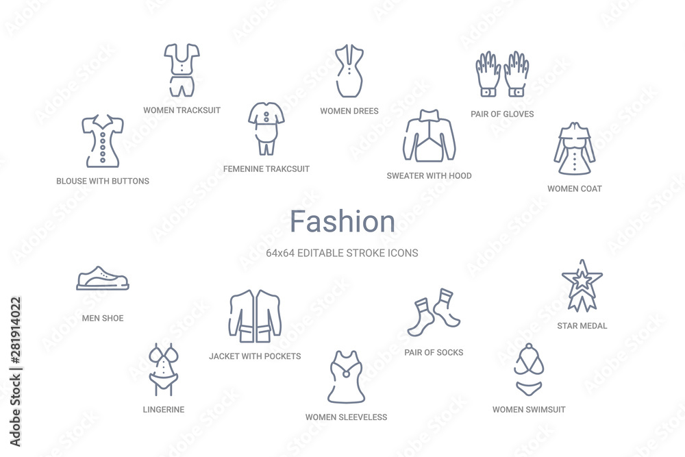 fashion concept 14 outline icons fashion concept 14 outline icons
