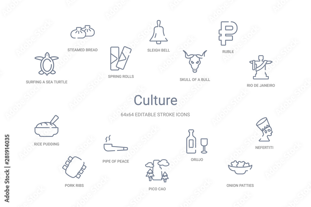 culture concept 14 outline icons culture concept 14 outline icons