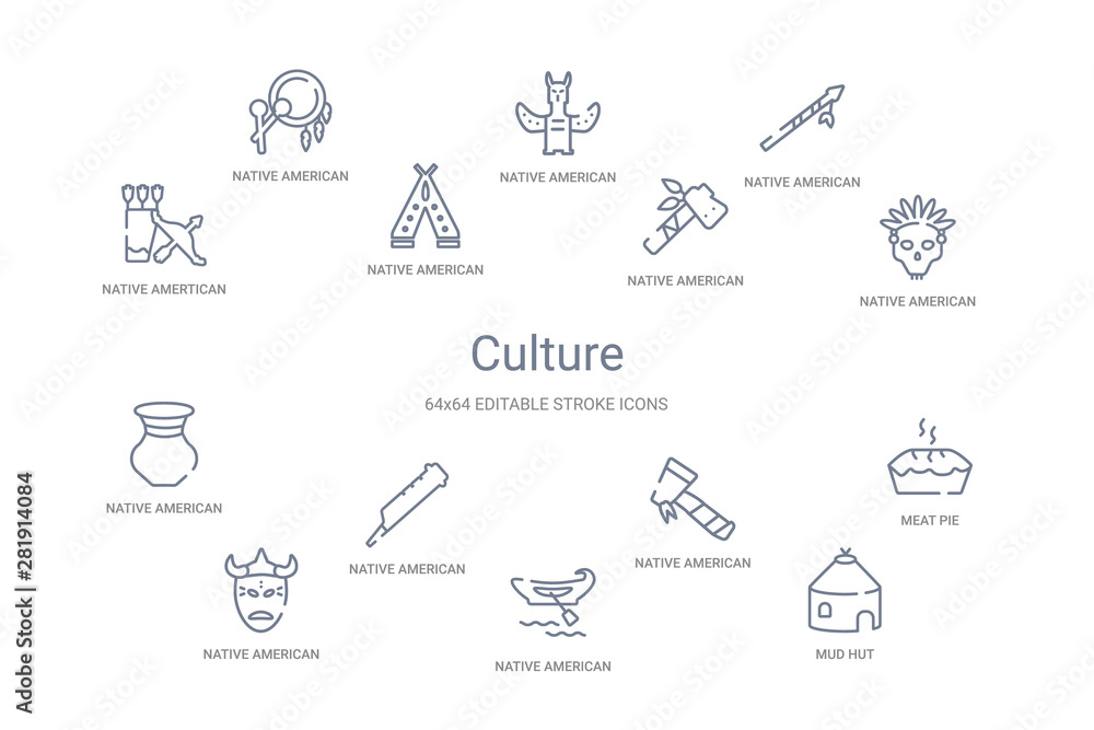 culture concept 14 outline icons culture concept 14 outline icons