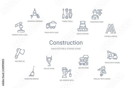 construction concept 14 outline icons