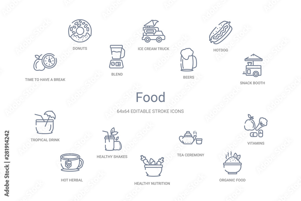 food concept 14 outline icons