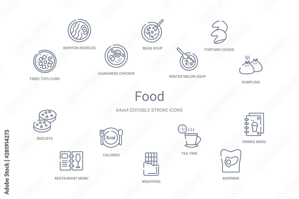 Fototapeta premium food concept 14 outline icons