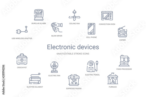 electronic devices concept 14 outline icons