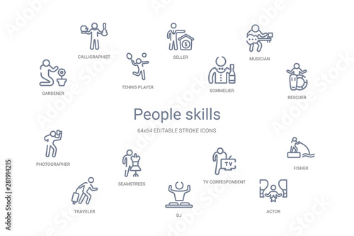 people skills concept 14 outline icons