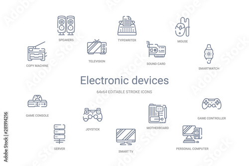 electronic devices concept 14 outline icons