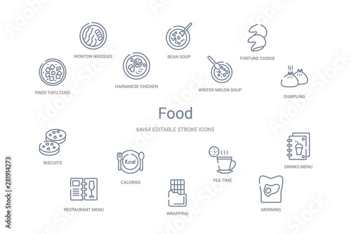 food concept 14 outline icons