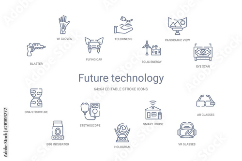 future technology concept 14 outline icons