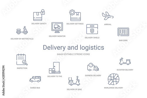 delivery and logistics concept 14 outline icons