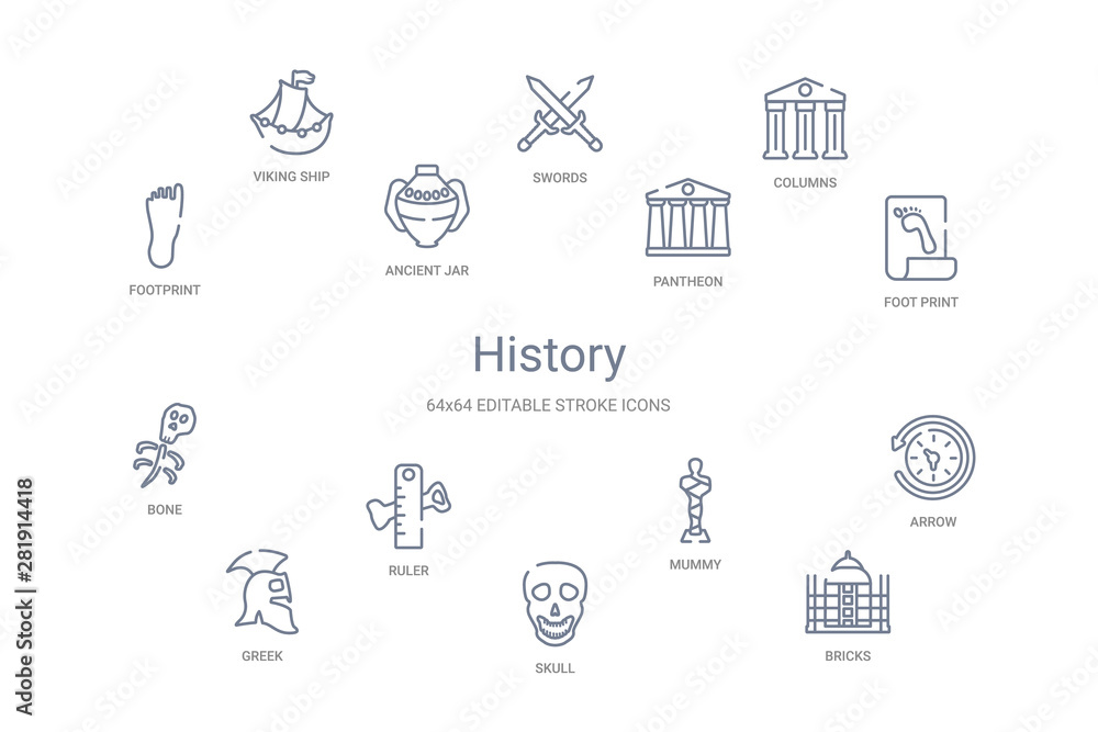 history concept 14 outline icons history concept 14 outline icons