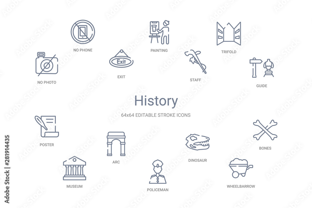 history concept 14 outline icons history concept 14 outline icons