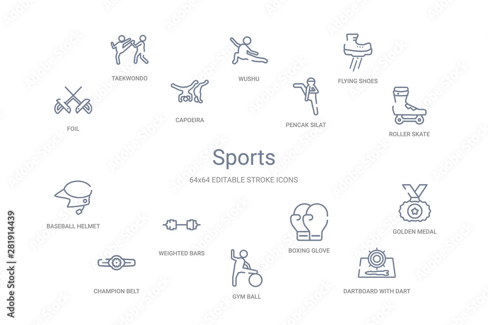 sports concept 14 outline icons