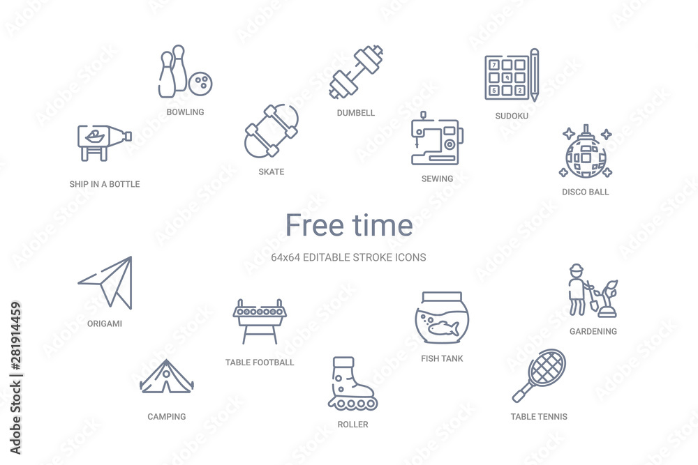 free time concept 14 outline icons free time concept 14 outline icons