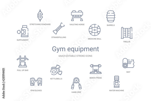 gym equipment concept 14 outline icons