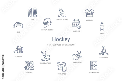 hockey concept 14 outline icons