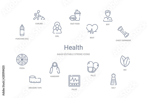 health concept 14 outline icons