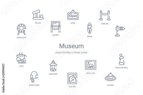 museum concept 14 outline icons