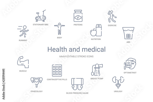 health and medical concept 14 outline icons