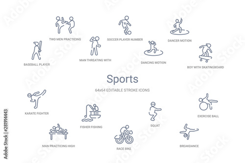 sports concept 14 outline icons