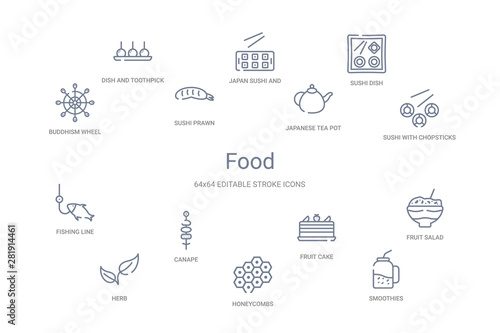 food concept 14 outline icons