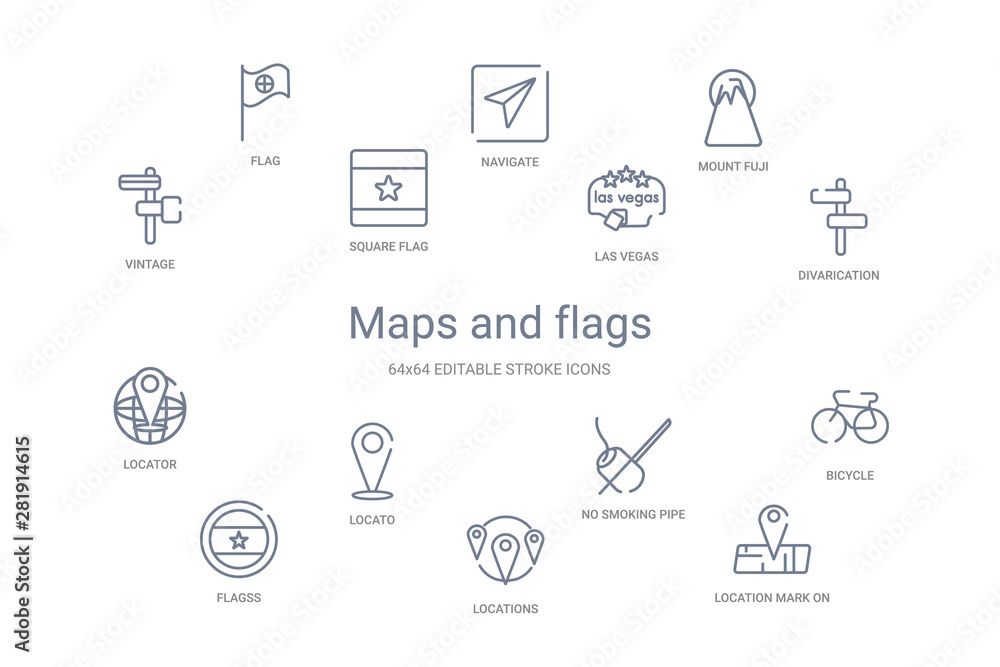 maps and flags concept 14 outline icons maps and flags concept 14 outline icons